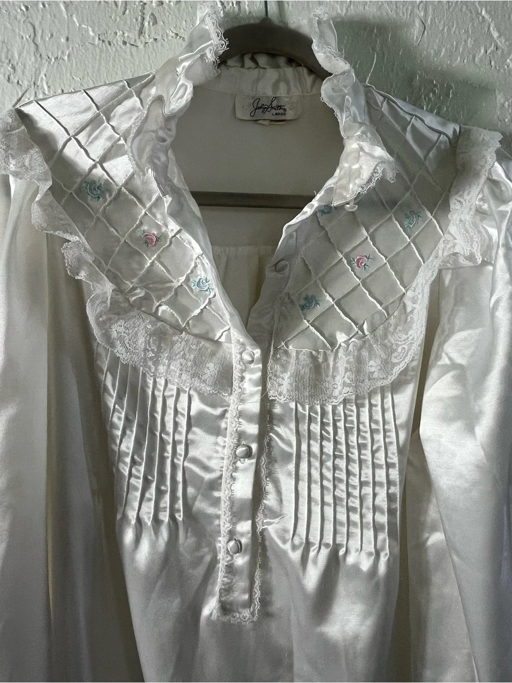 Vintage Jaclyn Smith Satin Lace Nightgown‎ Prairie Cottagecore White Large